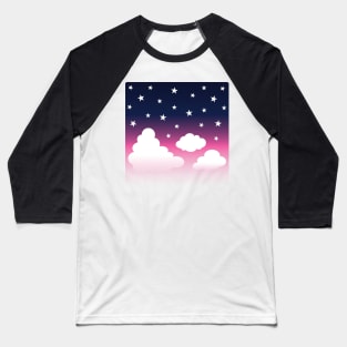 Clouds | Stars | Gradient | White Blue Pink | Dark Baseball T-Shirt